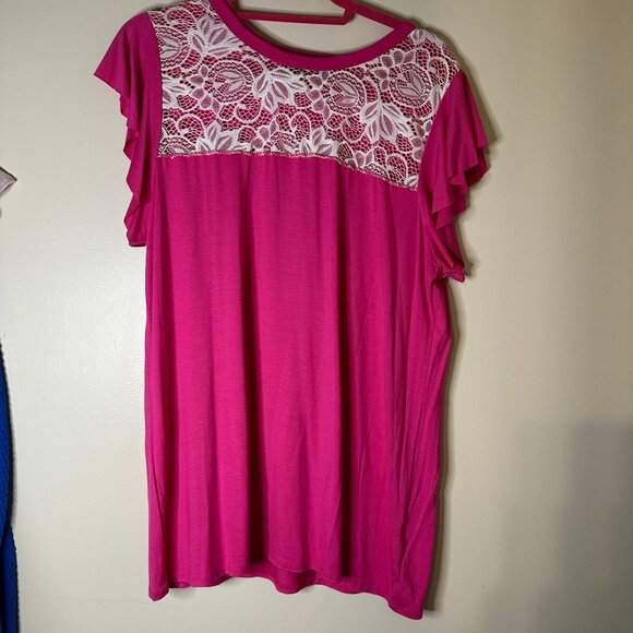 HEIMISH USA - Butterfly Short Sleeve Lace Detail - Fuchsia - 1x - NWOT - Picture 1 of 7